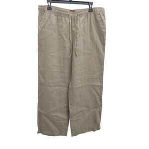 Merona Women's Pants 100% Linen Tan Drawstring Large Wide Leg
